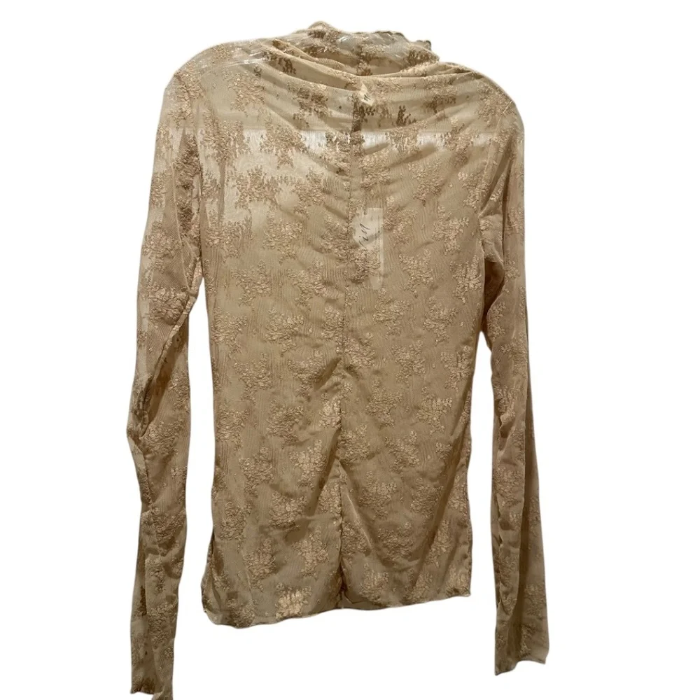 Lace Long Sleeve Mesh Layering Top Long Sleeves Champagne - Picture 3 of 3
